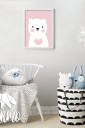 Картина в детскую комнату, Мишка на розовом