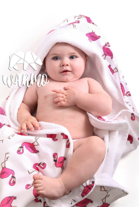 Детское банное полотенце с капюшоном Розовые фламинго