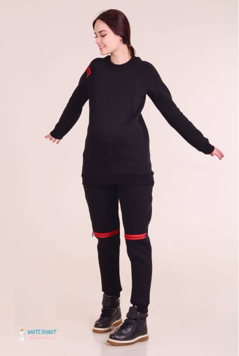 Утеплений костюм для вагітних і годування Black&Red на флісі