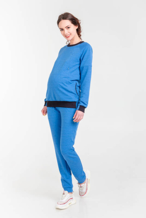 Хлопковый костюм для беременных и кормящих мам Ocean, васильковый