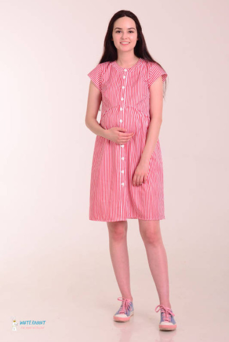 Платье-рубашка для беременных и кормления Lolli красная полоска