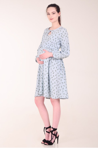 Платье для беременных Lis, голубой с ростками пшеницы