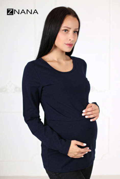 Лонгслів Simple для вагітних та годування темно-синій