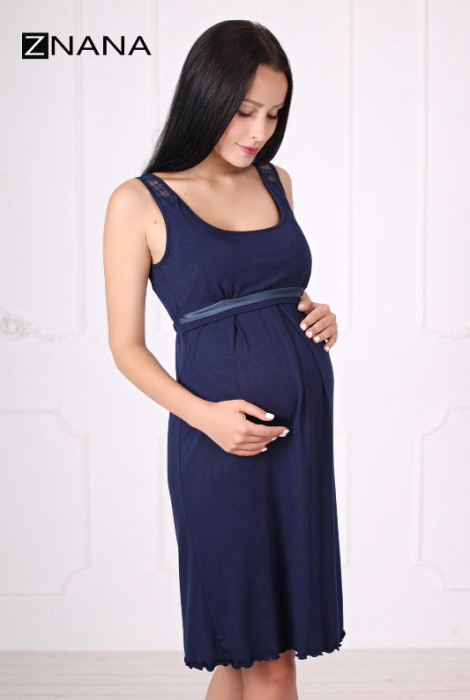 Ночная рубашка для беременных и кормления Lace, т.синий