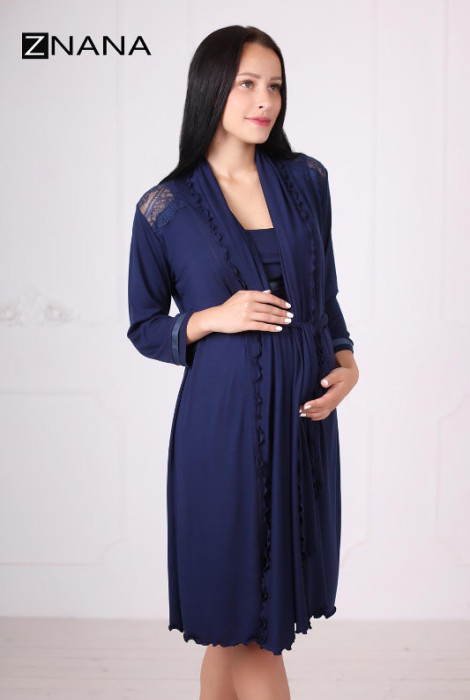 Халат для беременных и кормления Lace, т.синий