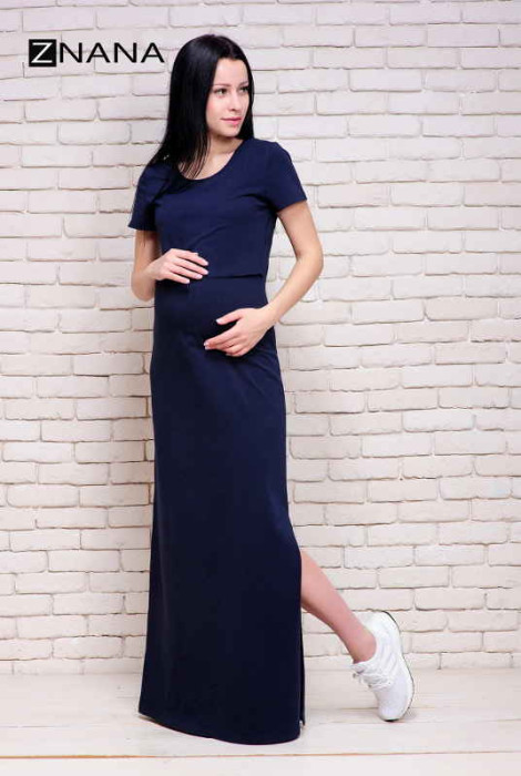 Сукня-футболка для вагітних і годування Simple long т.синій