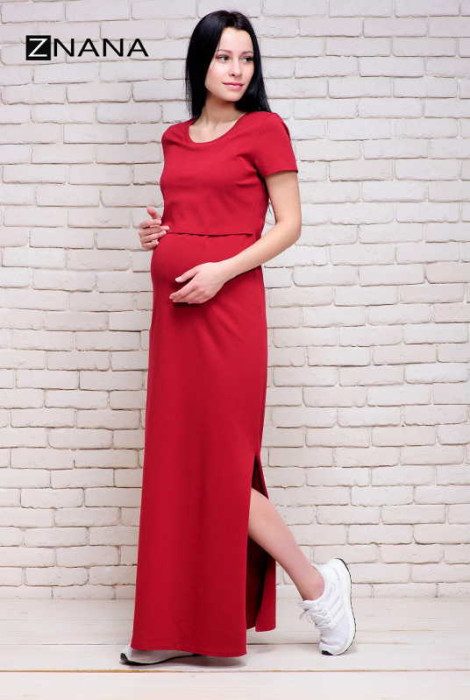 Сукня-футболка для вагітних і годування Simple long вишня