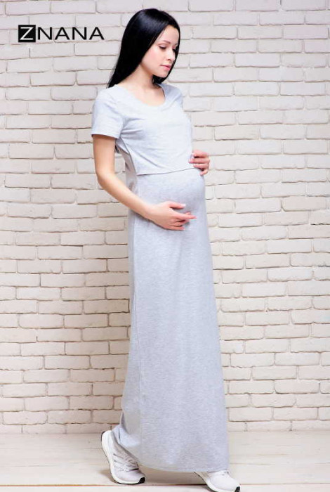 Платье-футболка для беременных и кормления Simple long серый меланж